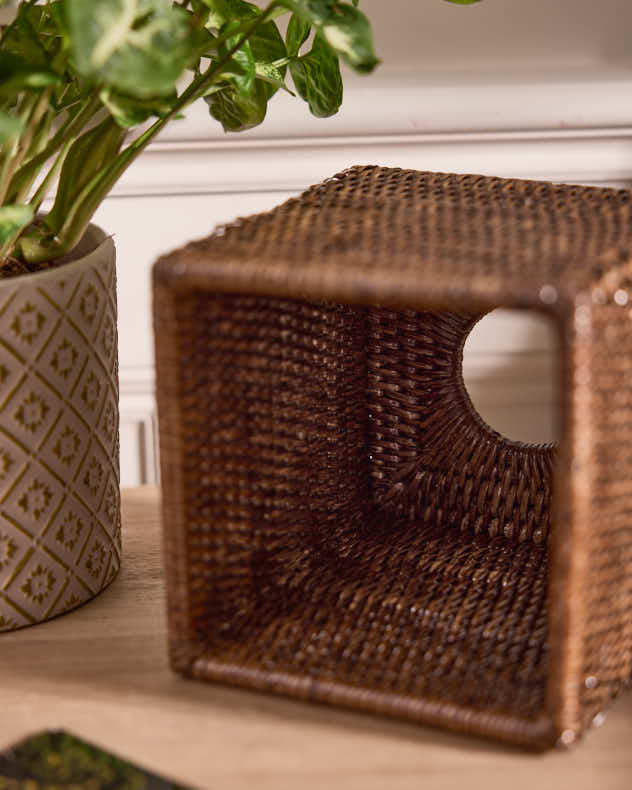 Square Natural Rattan Tissue Box Cover