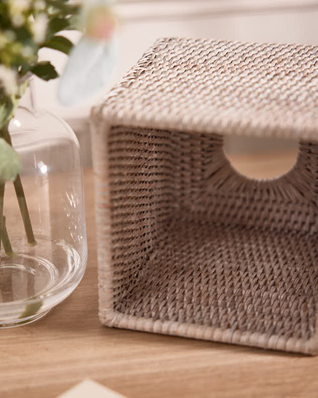 Home Accessories - Square White Rattan Tissue Box Cover