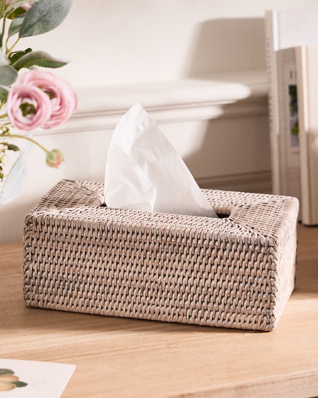 White Rattan Tissue Box Cover