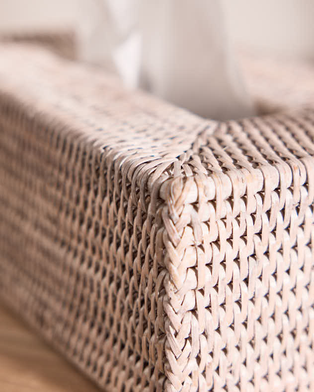Home Accessories - White Rattan Tissue Box Cover