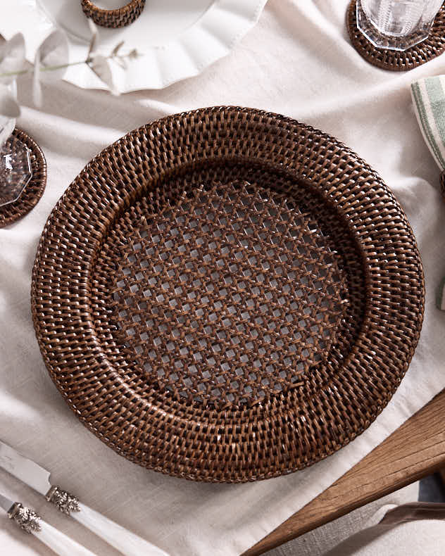Set of 2 Brown Premium Rattan Charger Plates