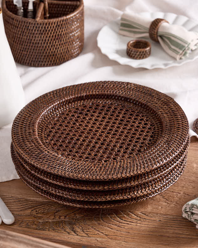 Set of 2 Brown Premium Rattan Charger Plates