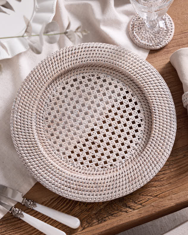 Set of 2 White Premium Rattan Charger Plates