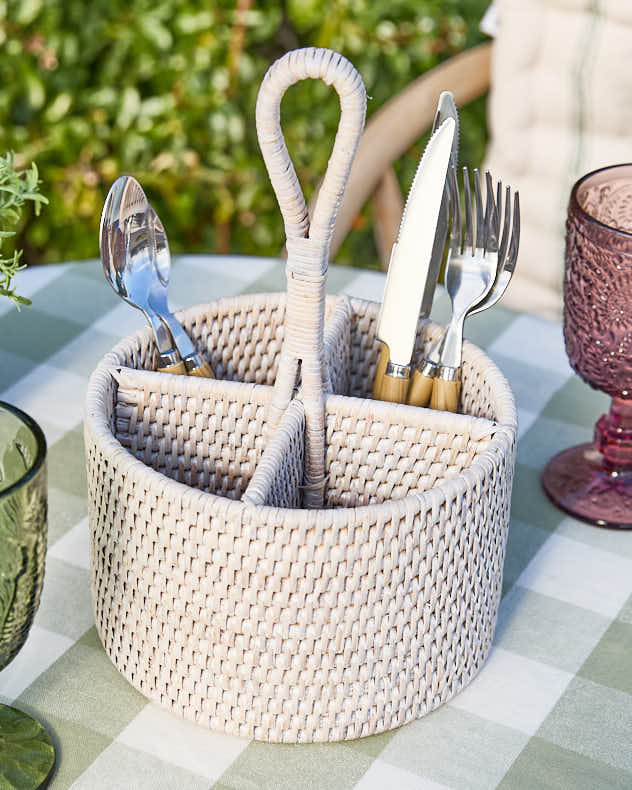 Premium White Rattan Cutlery Caddy