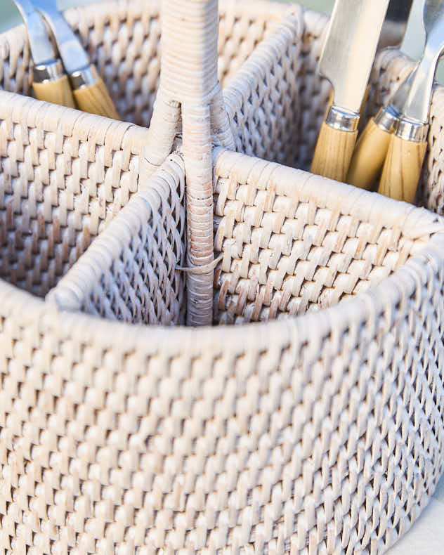 Premium White Rattan Cutlery Caddy