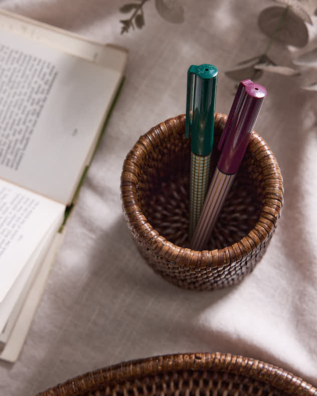 Premium Brown Rattan Pen Pot