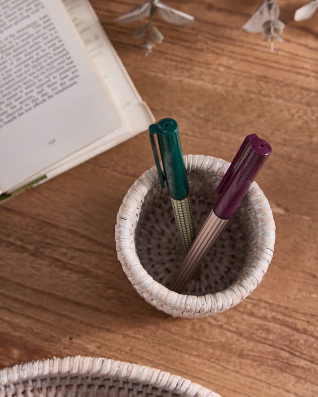 Premium White Rattan Pen Pot
