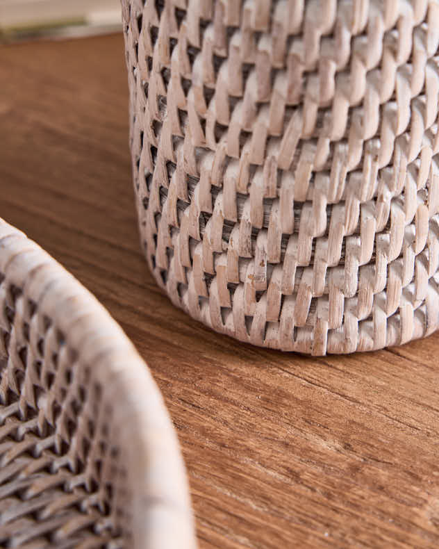 Premium White Rattan Pen Pot