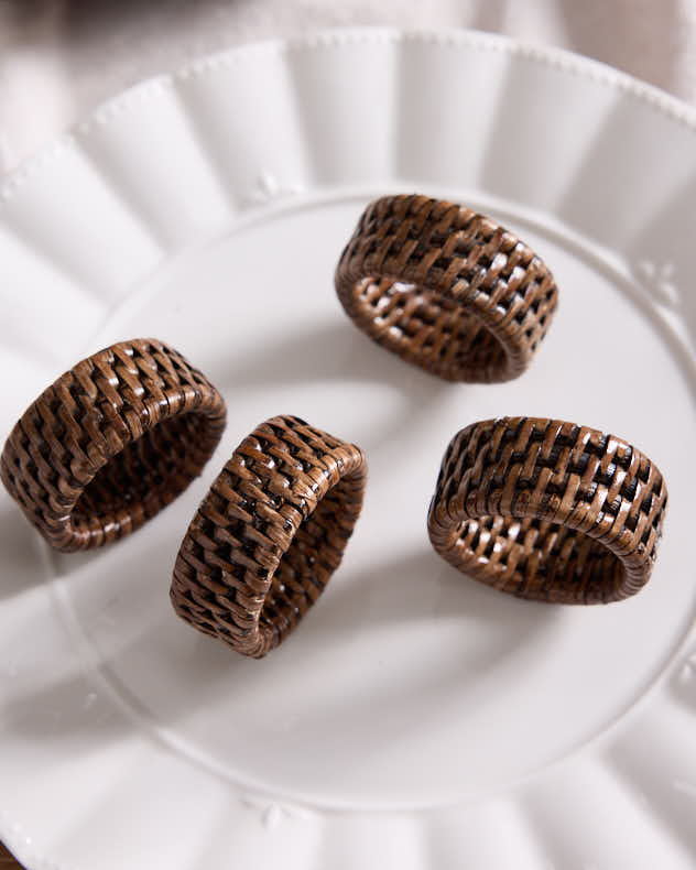 Set of 4 Brown Rattan Napkin Rings