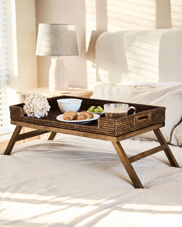Brown Rattan Folding Breakfast Tray