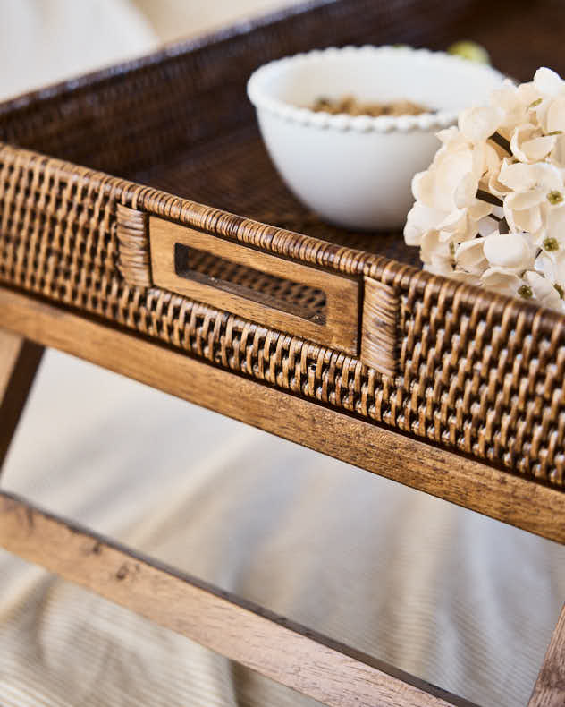 Brown Rattan Folding Breakfast Tray