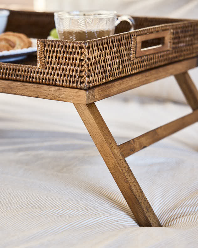 Brown Rattan Folding Breakfast Tray