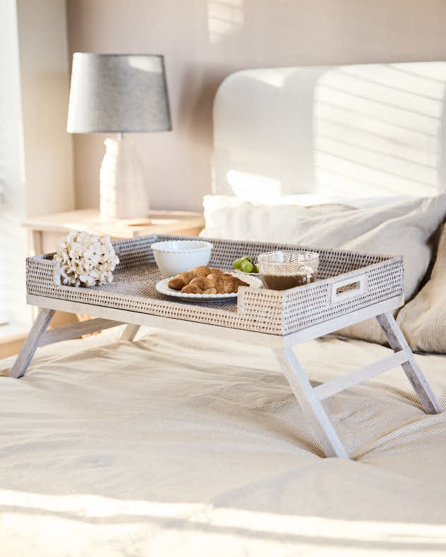White Rattan Folding Breakfast Tray