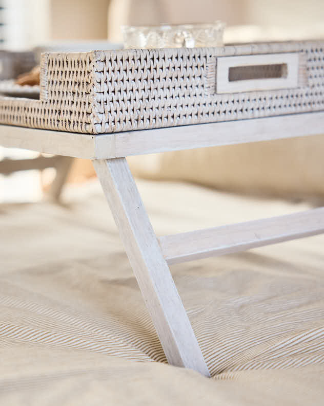 White Rattan Folding Breakfast Tray