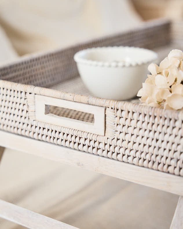 White Rattan Folding Breakfast Tray