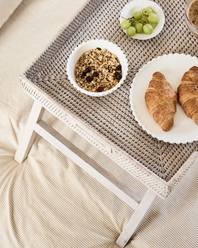 White Rattan Folding Breakfast Tray