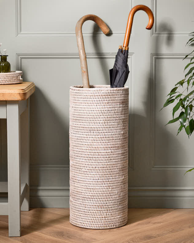 Premium White Rattan Umbrella Stand