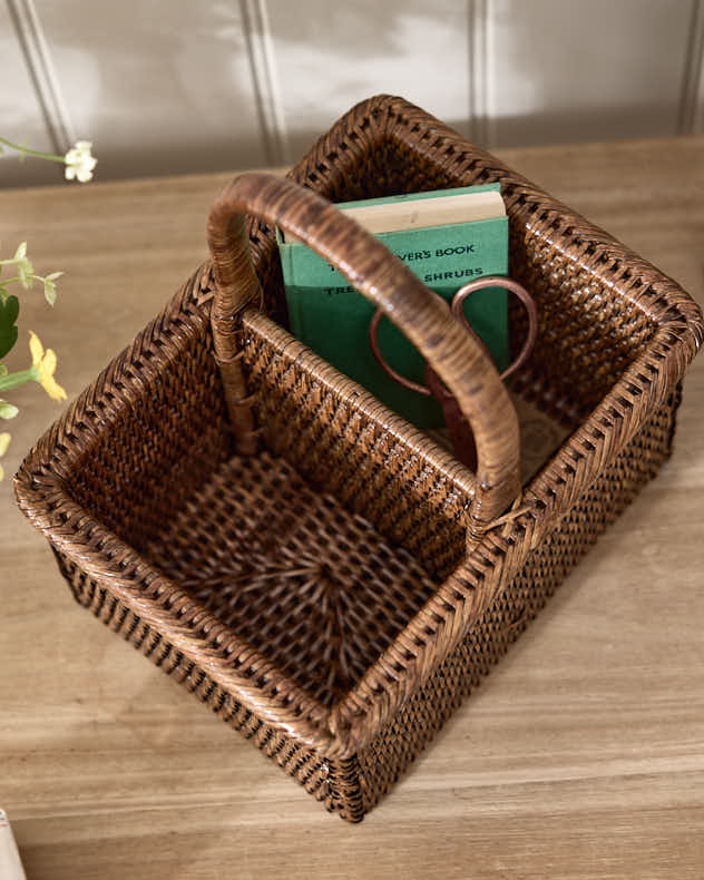 Two Compartment Rattan Storage Basket