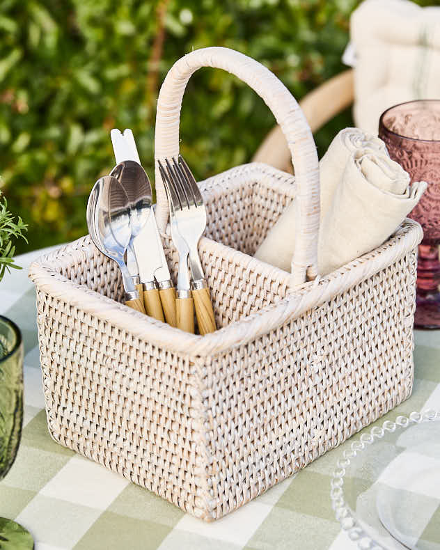 Rattan Storage Baskets - Two Compartment Rattan Storage Basket