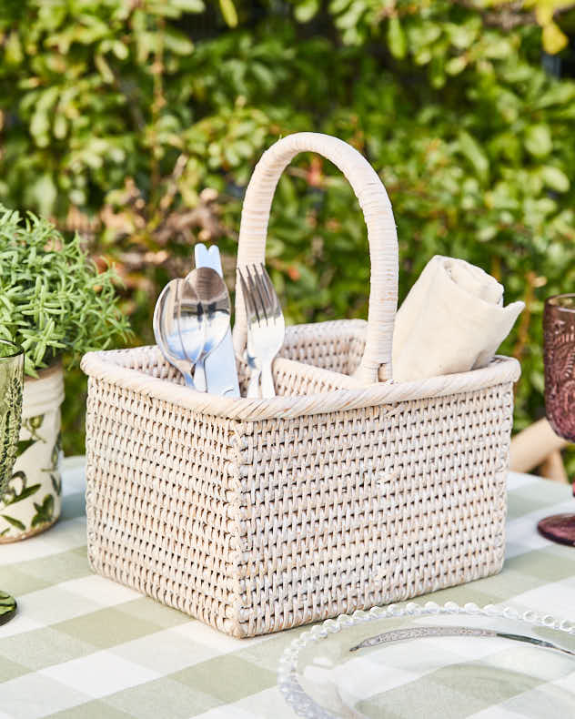 White Rattan Double Storage Basket