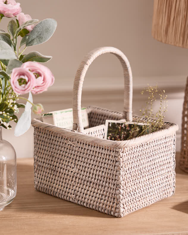 White Rattan Double Storage Basket