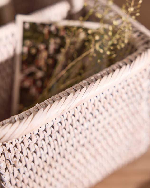White Rattan Double Storage Basket