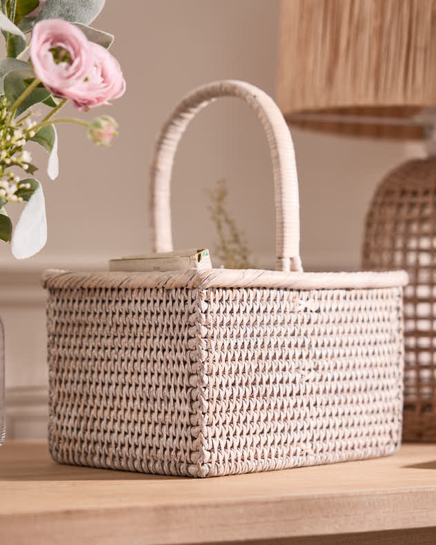 White Rattan Double Storage Basket