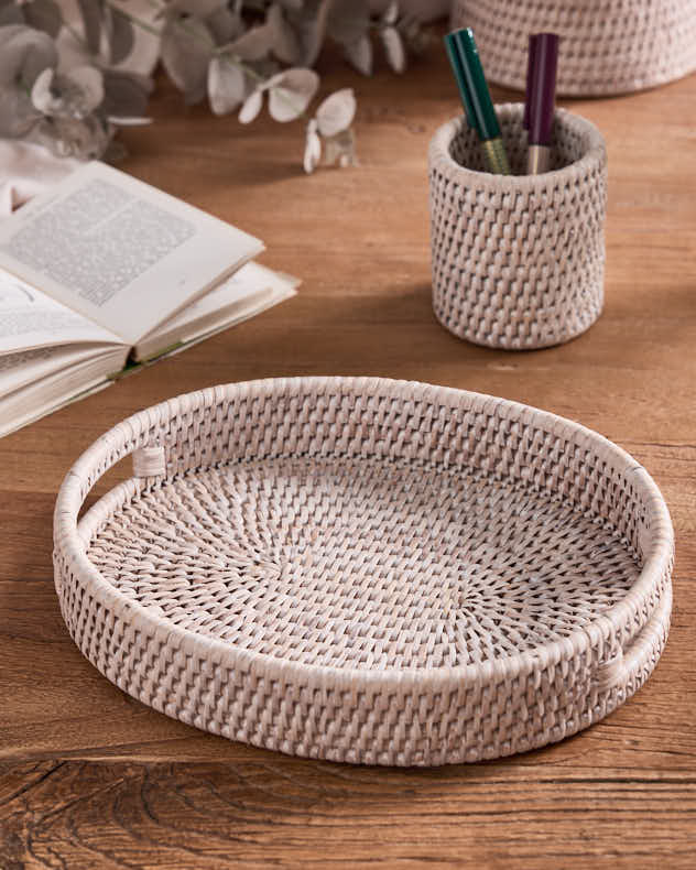 Premium White Rattan Display Tray