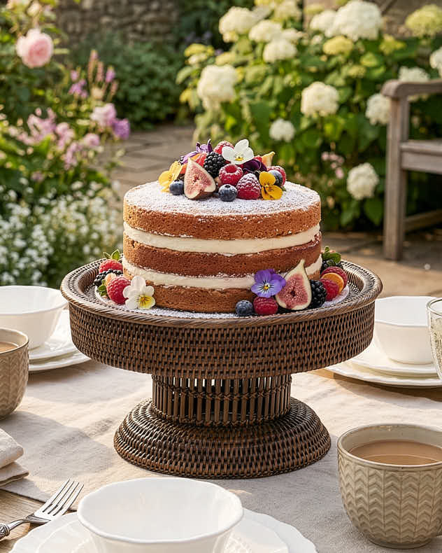 Brown Rattan Cake Stand - Premium Natural Rattan Display Stand