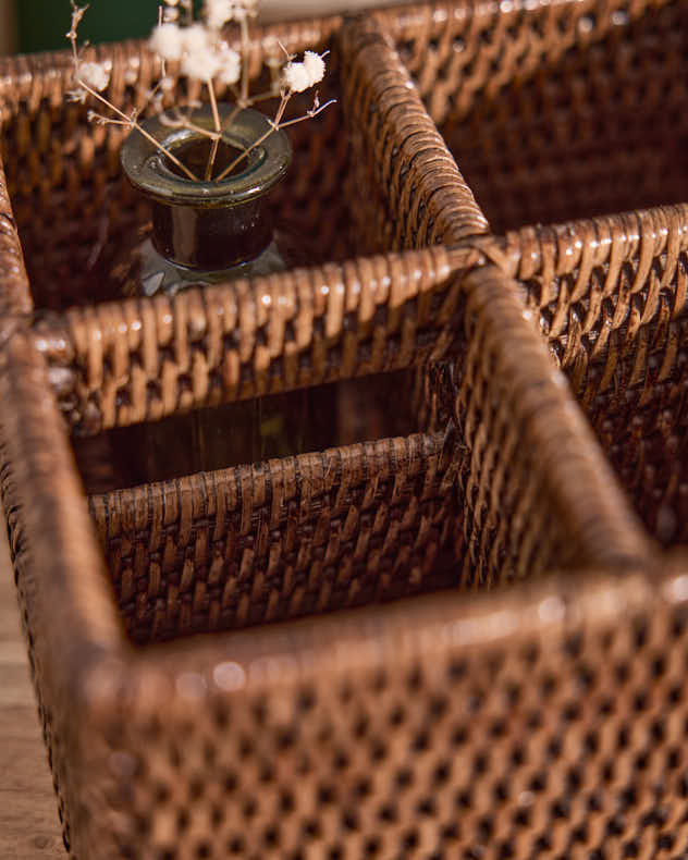 Natural Rattan Six Compartment Storage Caddy