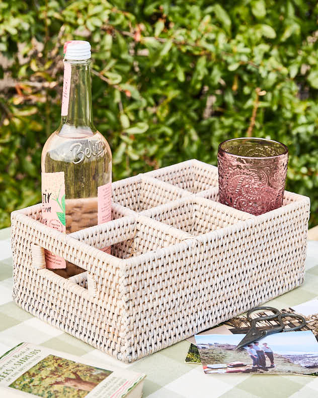 White Rattan Six Compartment Storage Caddy