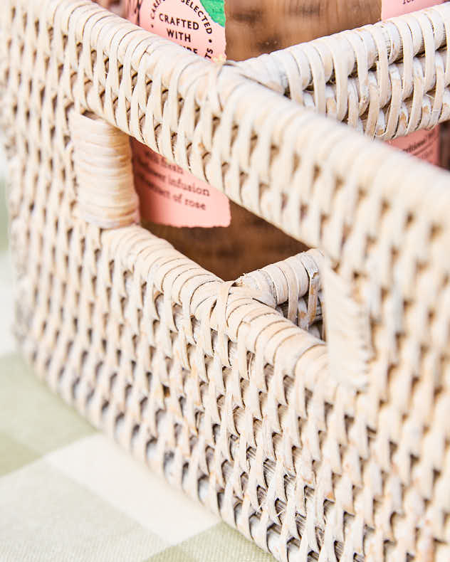 White Rattan Six Compartment Storage Caddy