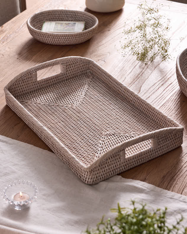 White Rattan Morning Tray