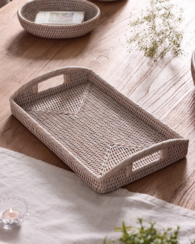 White Rattan Morning Tray