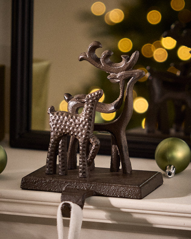 Antique Brown Deer & Doe Stocking Holder