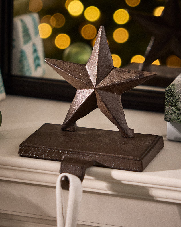 Recycled Iron Stocking Holders - Antique Brown Star Stocking Holder