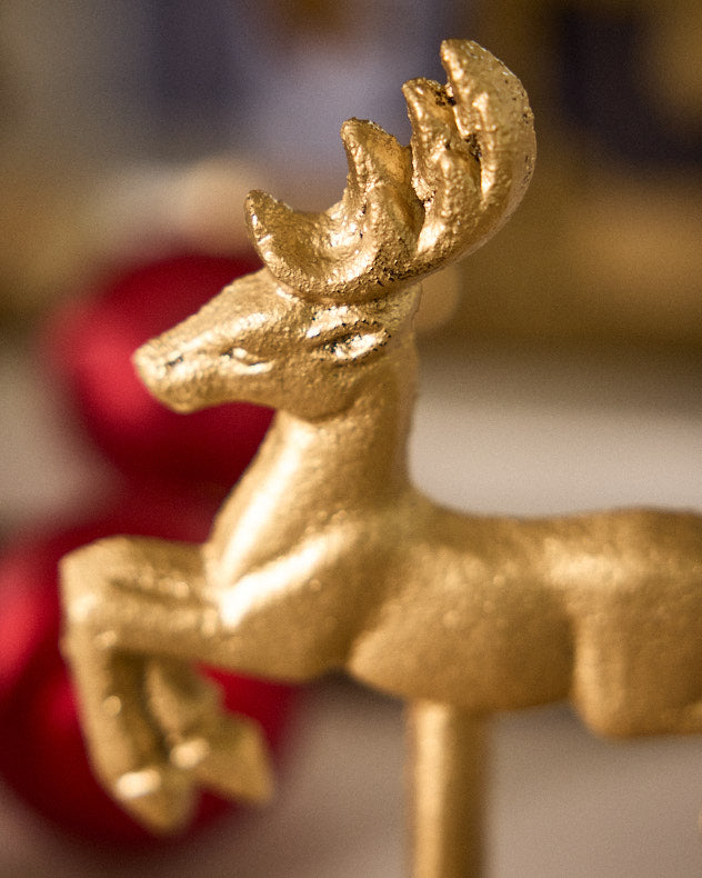 Prancing Reindeer Gold Stocking Holder