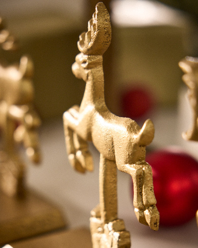 Prancing Reindeer Gold Stocking Holder