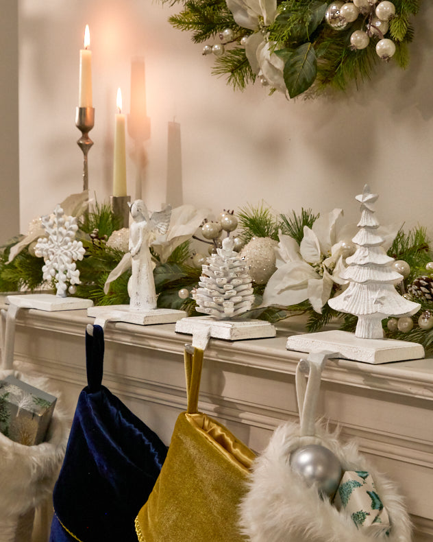 Angel White Recycled Iron Stocking Holders - White Stocking Holder Collection