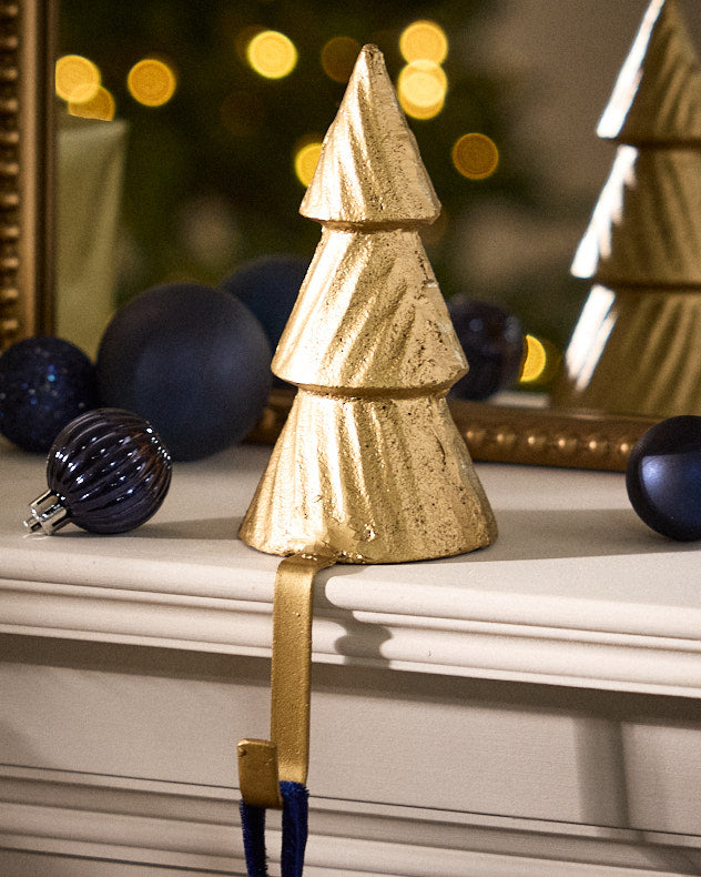 Gold Recycled Iron Stocking Holders - Gold Fir Tree Stocking Holder