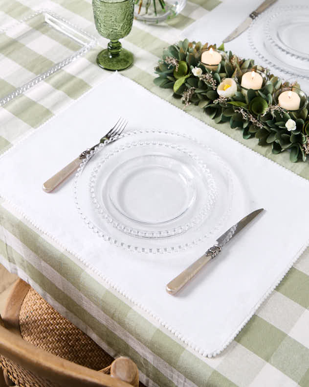 Set of 2 White Marseille French Knot Fused Placemats