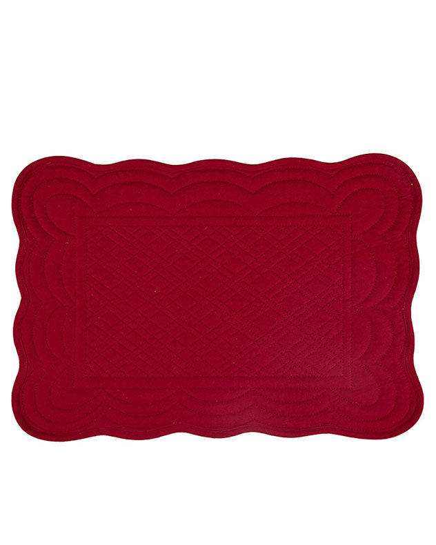 Set of 2 Quilted Scalloped Placemats -  Crimson