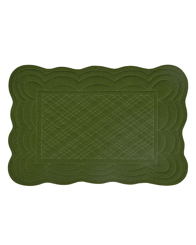 Set of 2 Quilted Scalloped Placemats -  Emerald