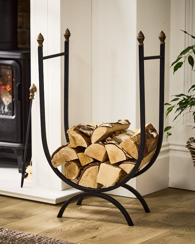 Black & Gold Metal Log Storage Racks - Acorn Log Cradle