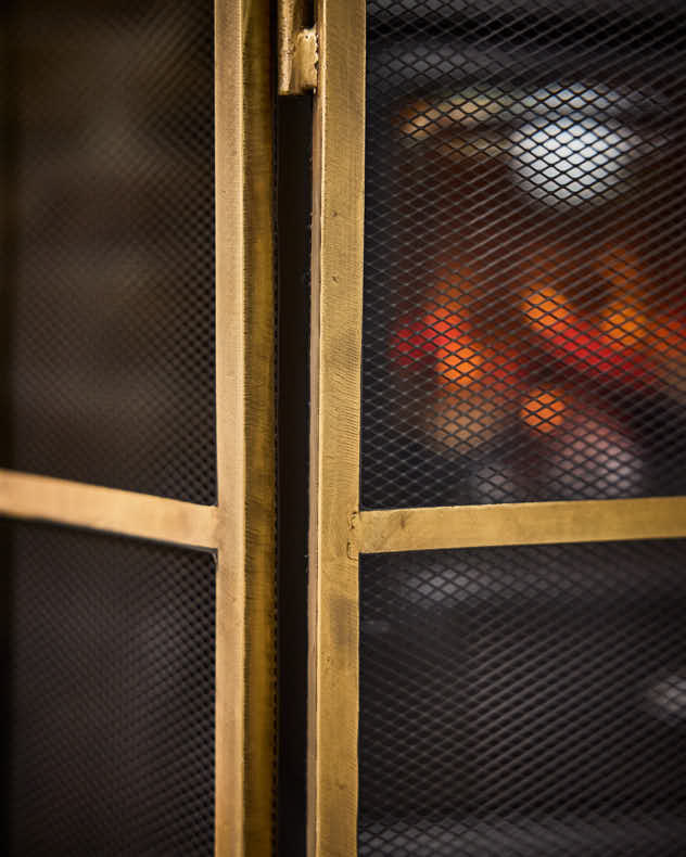 Fire Screens &amp; Guards - Antique Brass Window Pane Fire Guard
