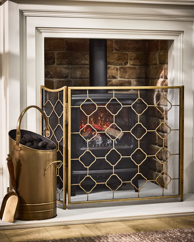 Bronze Recycled Iron Fire Screens & Guards - Antique Brass Marrakesh Fire Screen