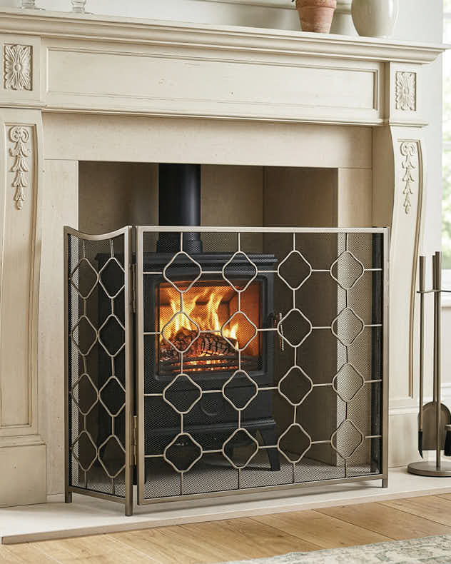 Silver Recycled Iron Fire Screens & Guards - Pewter Marrakesh Fire Screen