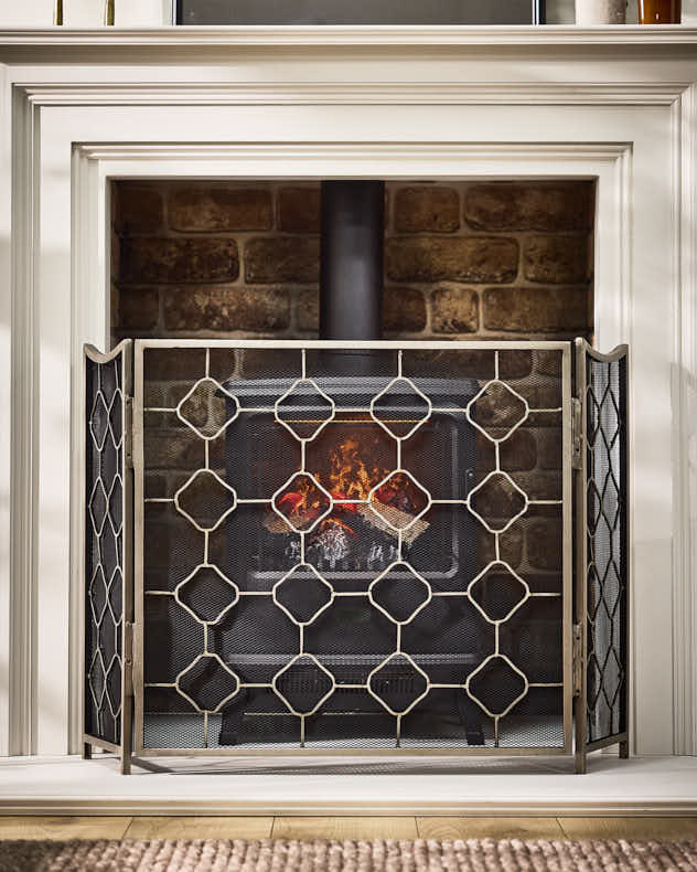 Fire Screens &amp; Guards - Pewter Marrakesh Fire Screen