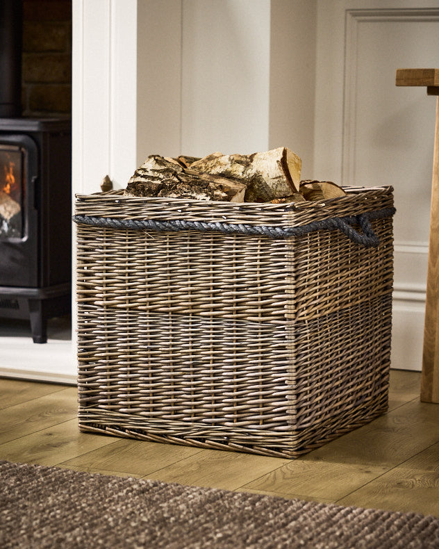 Natural & Grey Wicker Fire Log Baskets - Regency Giant Log Basket