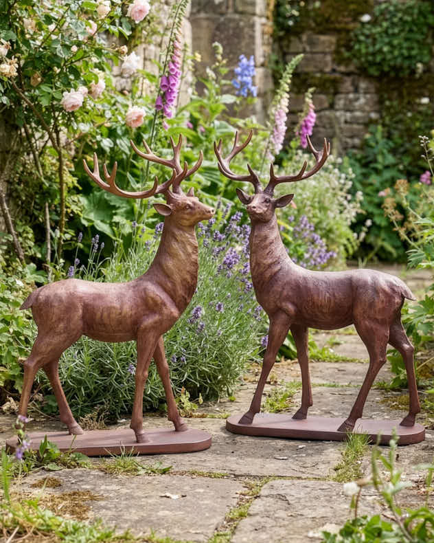 Bronze & Brown Resin Ornaments - Set of 2 Bronze Effect Standing Stags